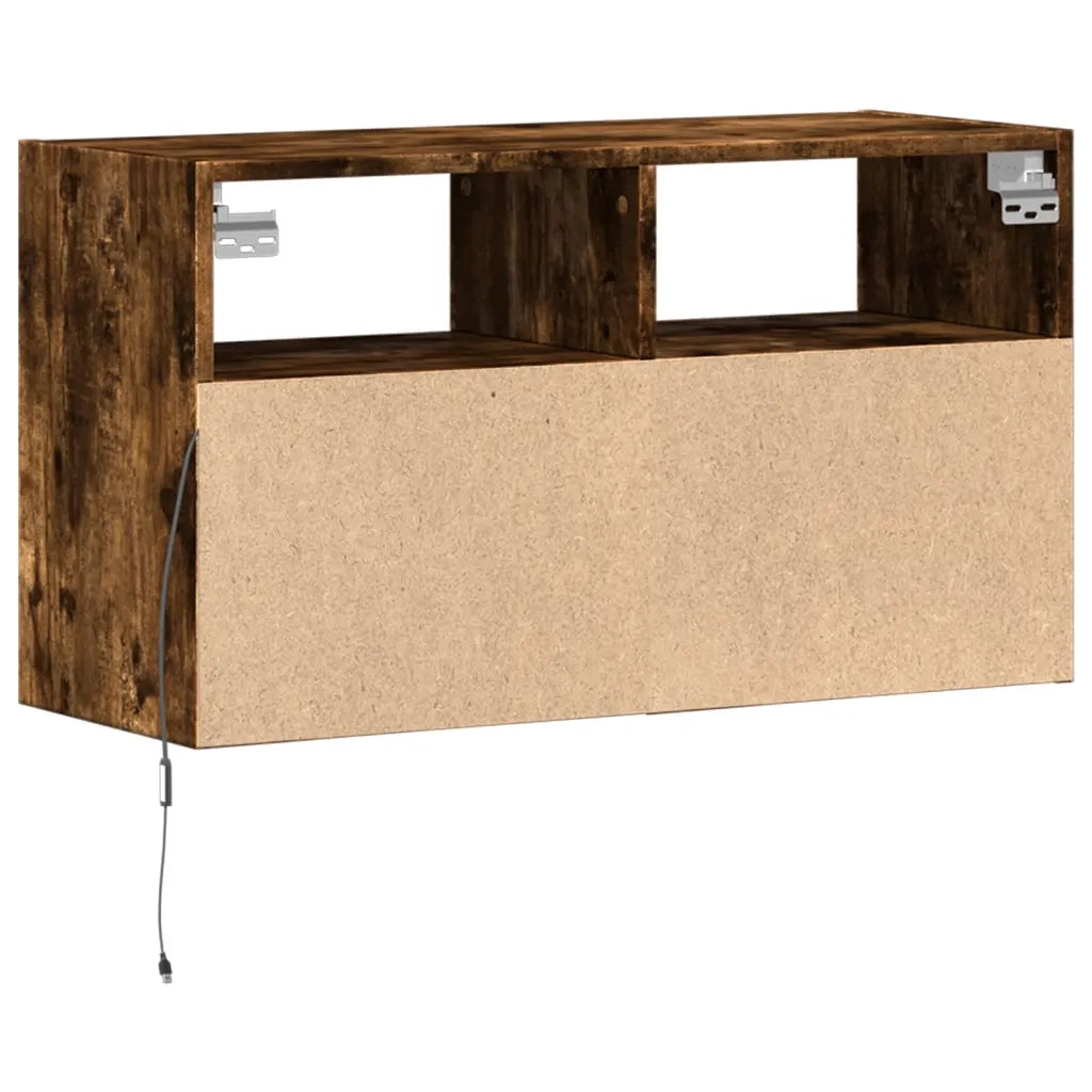 Mobile TV a Parete con Luci LED Rovere Fumo 80x31x45 cm 852331