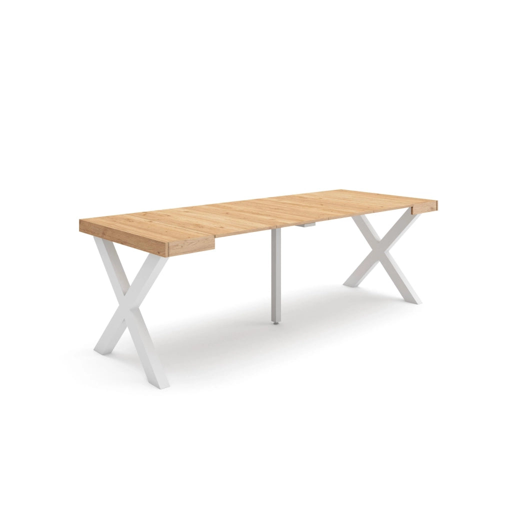 Consolle allungabile, 58 fino 222x90x73cm, Per 10 persone, Gambe in legno, colore Rovere RF2798