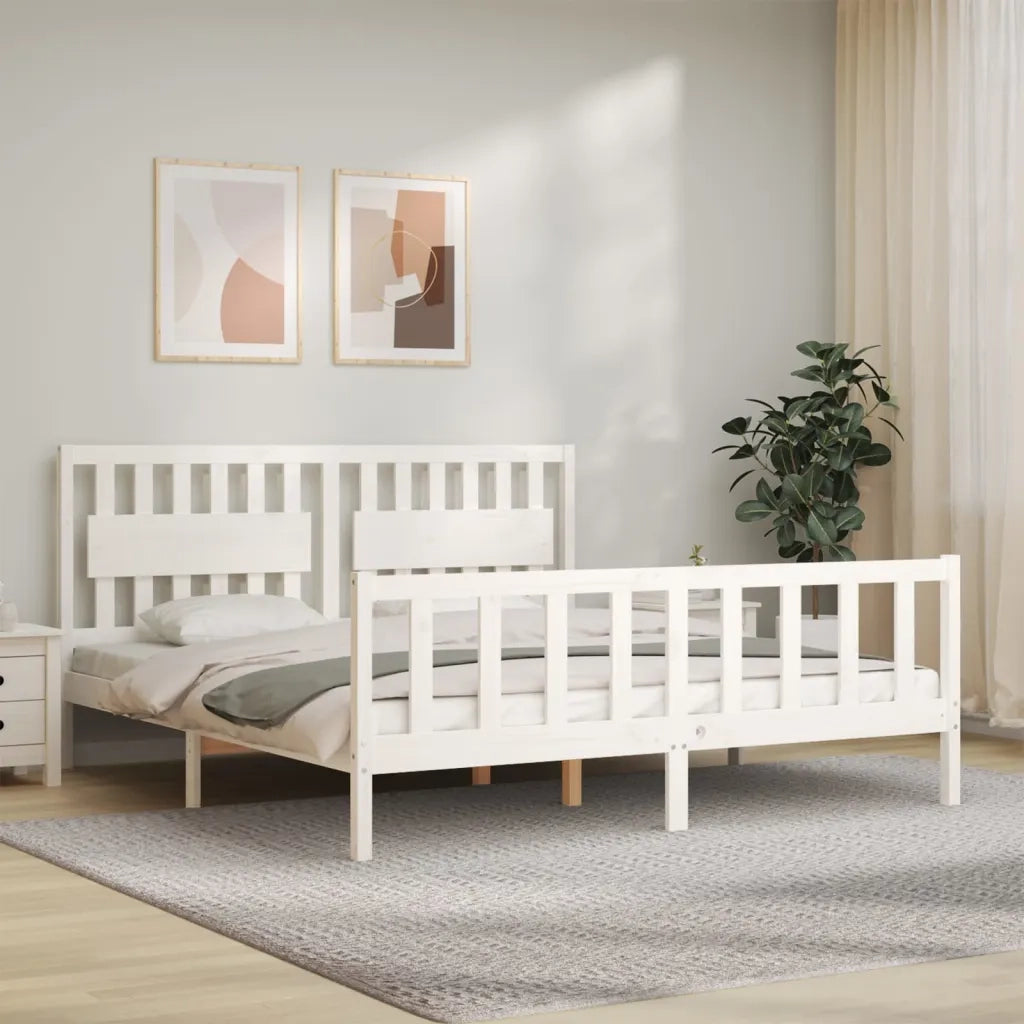 Giroletto Testiera Bianco Super King Size-Struttura Letto in Legno Massello 440258