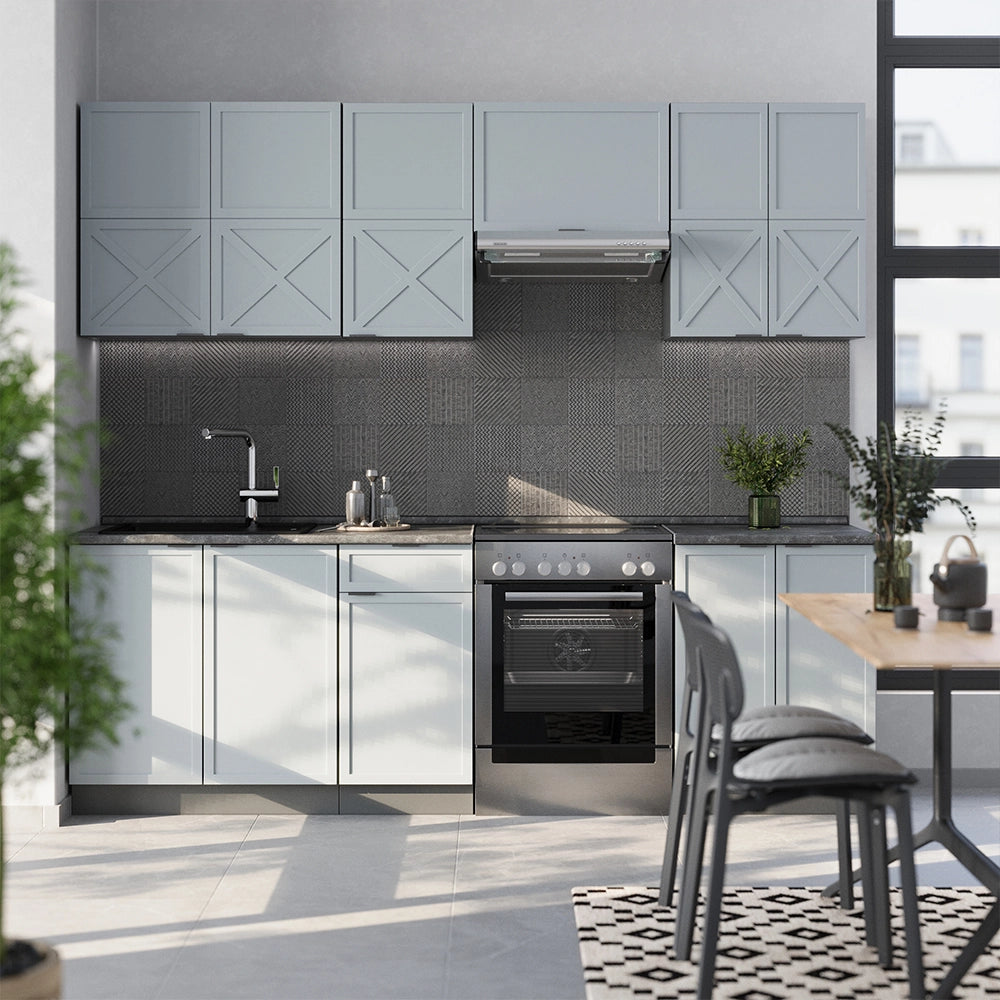 Cucina componibile Fame-Line Blu-grigio chiaro/Antracite 240 cm, PT Antracite Vicco