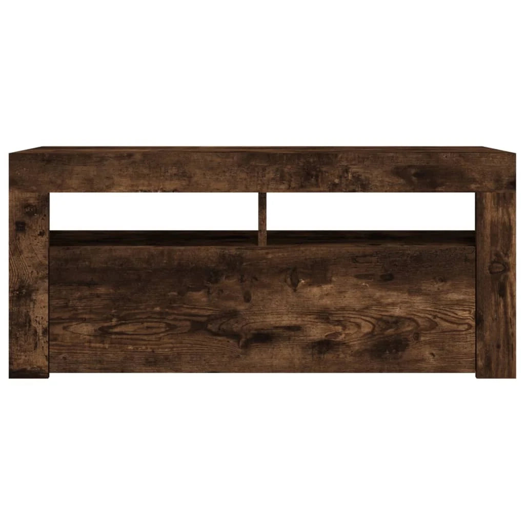 Mobile TV multimediale scaffale TV credenza mobile TV per sala da pranzo soggiorno camera da letto con luci a LED rovere affumicato 90 x 35 x 40 cm marrone 02_0026748