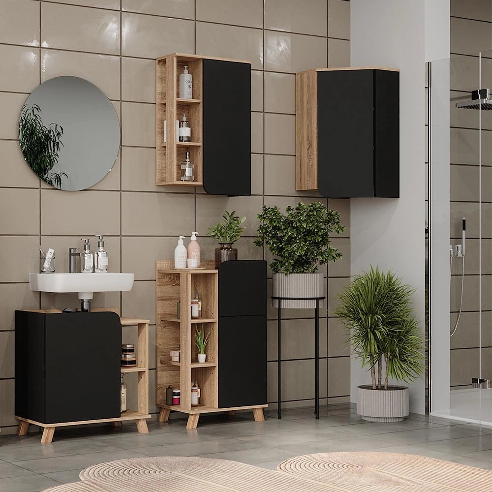 Mobiletto da bagno Karen, Antracite, 50 x 75 cm con porta e vani aperti