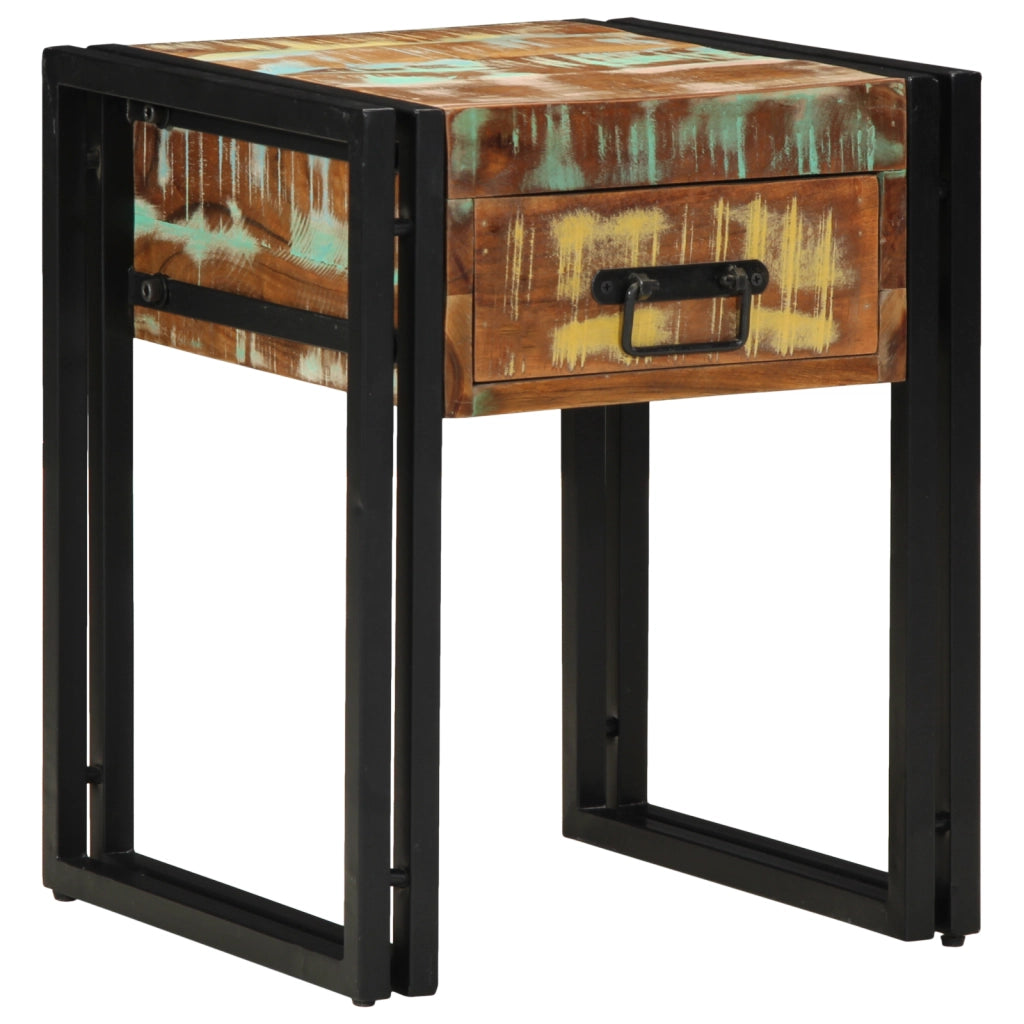 Tavolino con Cassetto Nero 40x40x50 cm Legno Massello di Recupero