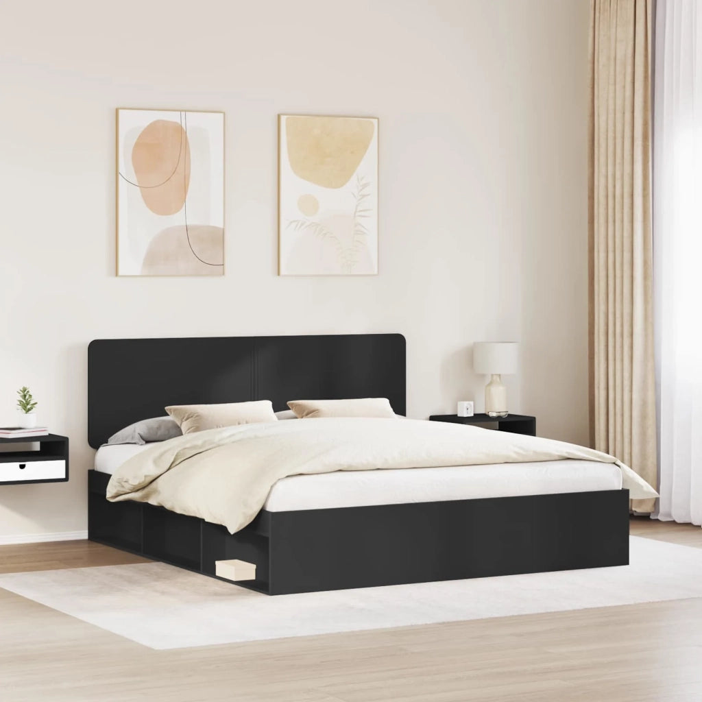 Struttura del letto-Giroletto Nero 200 x 200 cm Pino massello 569669