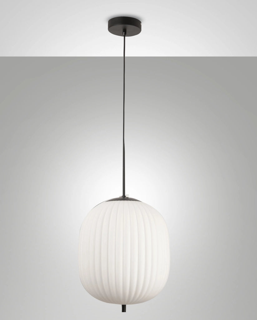 Domizia Lampada a Sospensione in Metallo e Vetro Soffiato Nero Ø320mm, Attacco E27, Design Elegante per Interni IP20 Classe 1