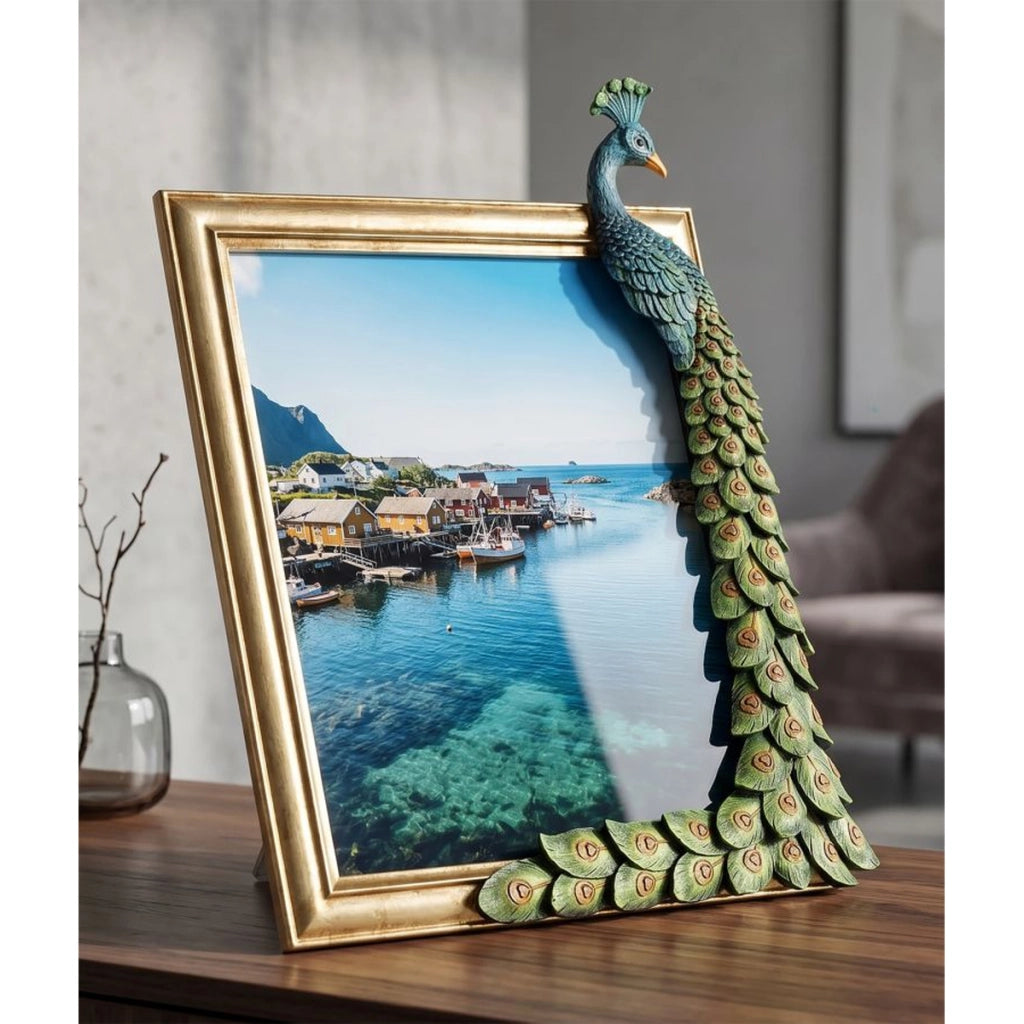 Cornice portafoto Glam con pavone decorativo