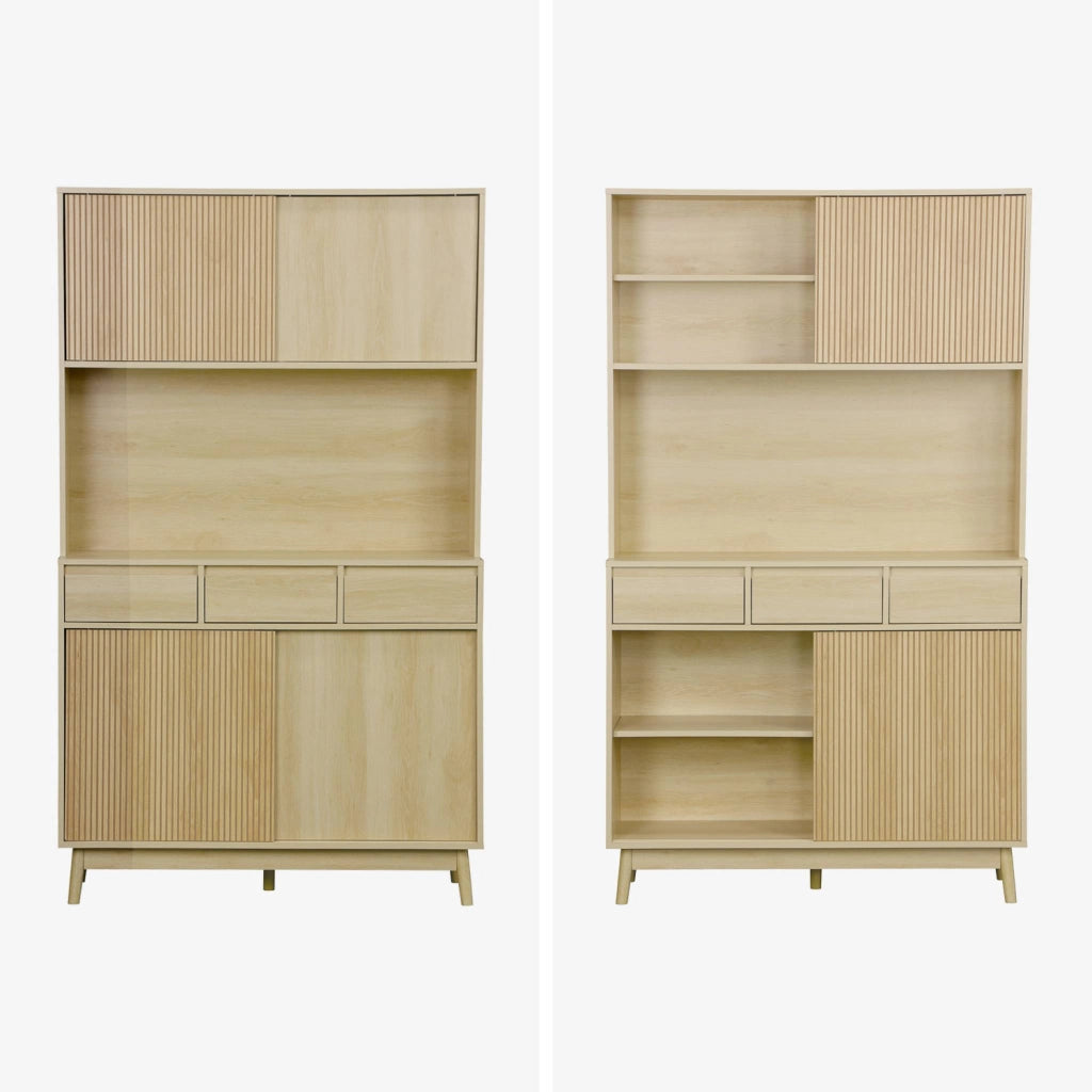 Credenza effetto legno a 4 ante e 3 cassetti, 110cm, marrone naturale