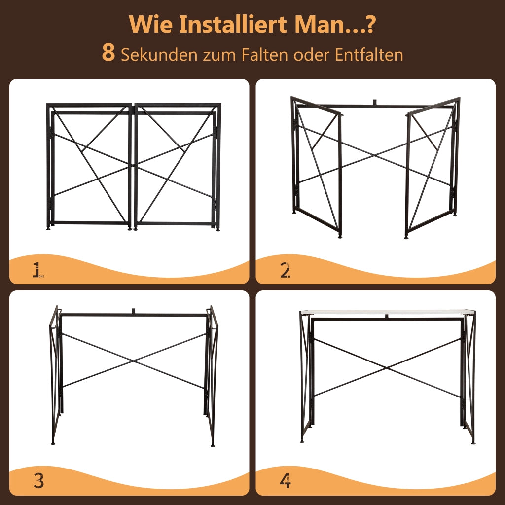 Scrivania pieghevole multifunzionale con struttura in MDF e metallo, per home office e piccoli spazi, bianco, 99 × 50 × 75 cm