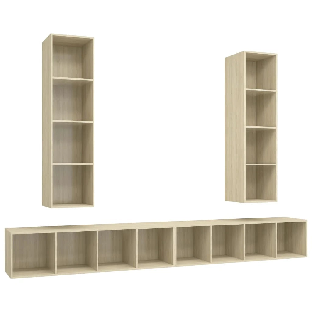 Mobile TV multimediale da parete mensola TV credenza TV sala da pranzo soggiorno camera da letto 4 pezzi legno ingegnerizzato rovere Sonoma marrone 02_0029080