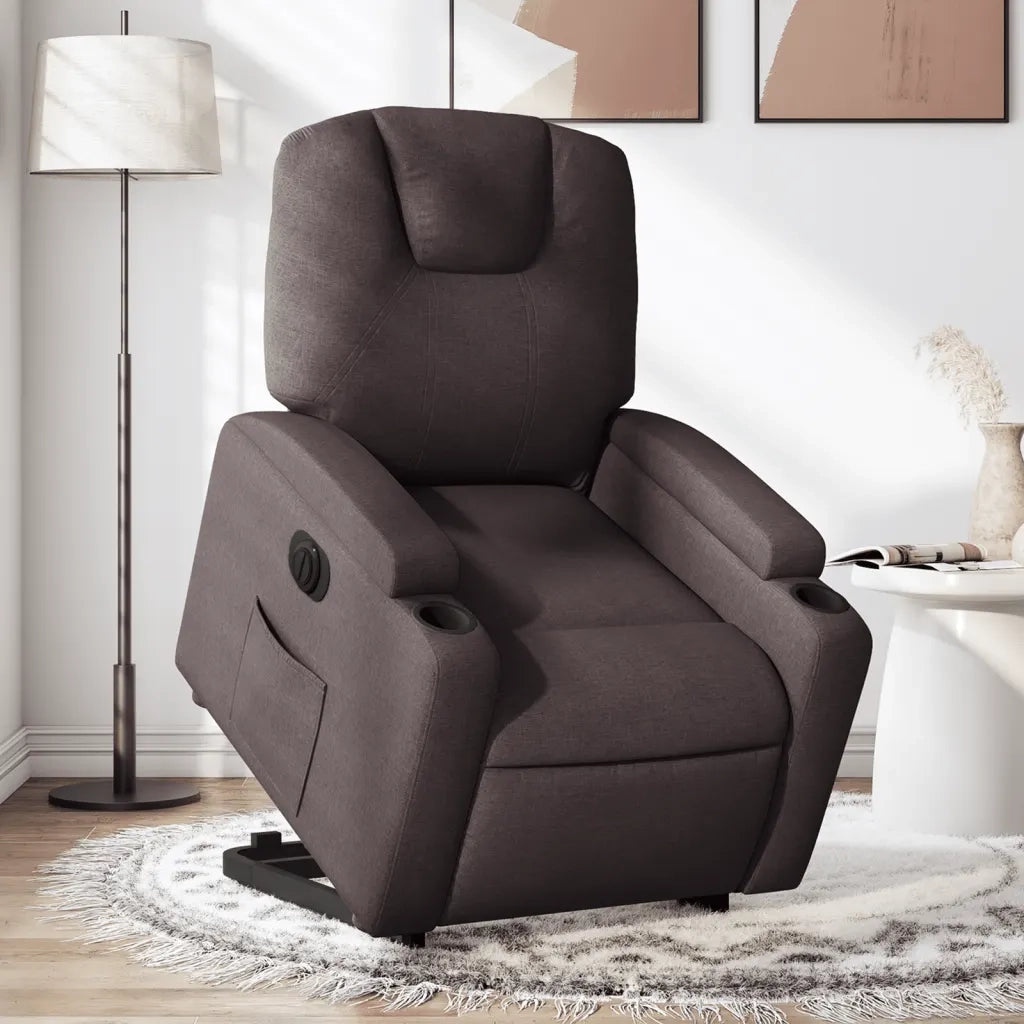 Poltrona Alzapersona Reclinante Elettrica Marrone Scuro Tessuto 3204397