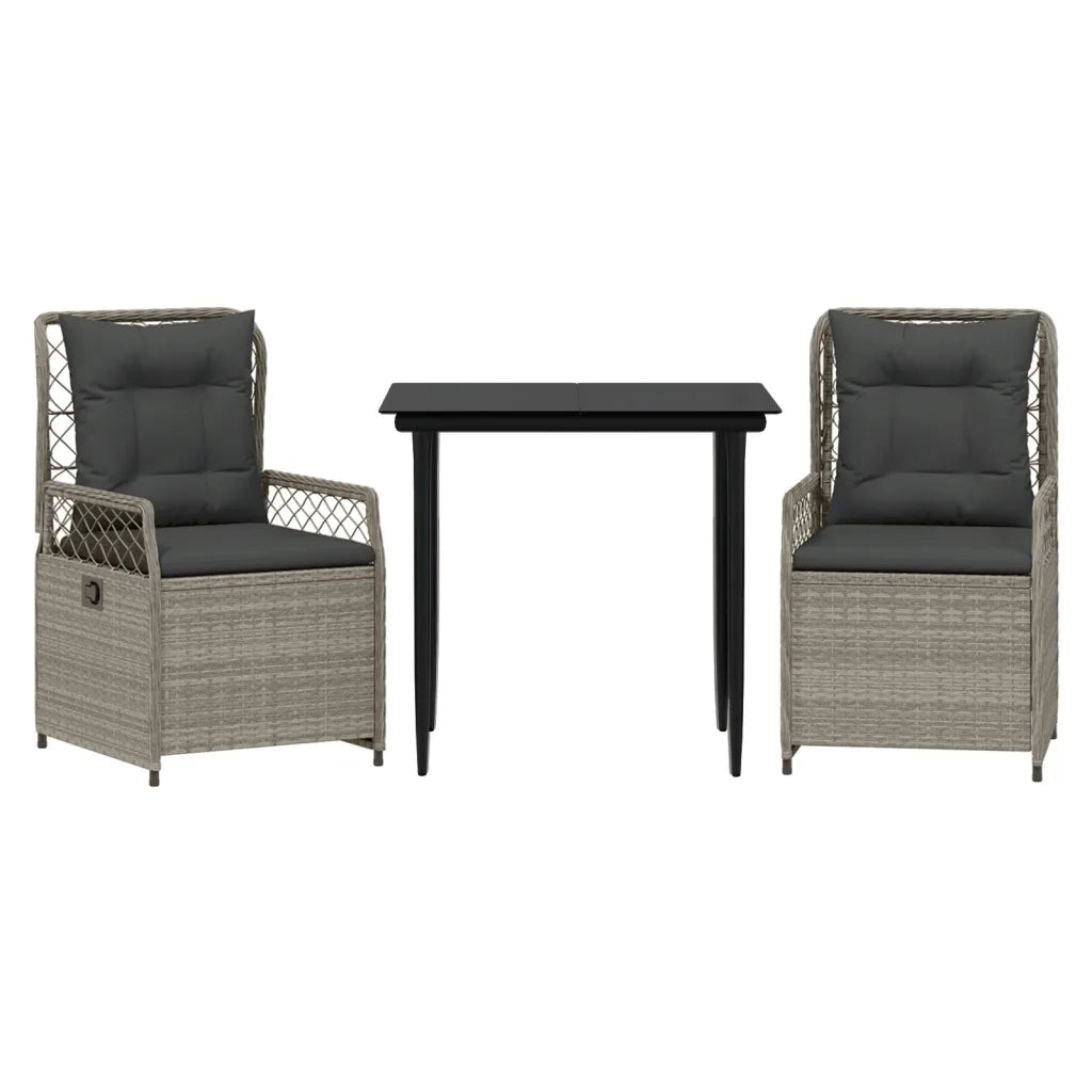 Set Pranzo da Giardino 3pz con Cuscini Grigio Chiaro Polyrattancod mxl 93208