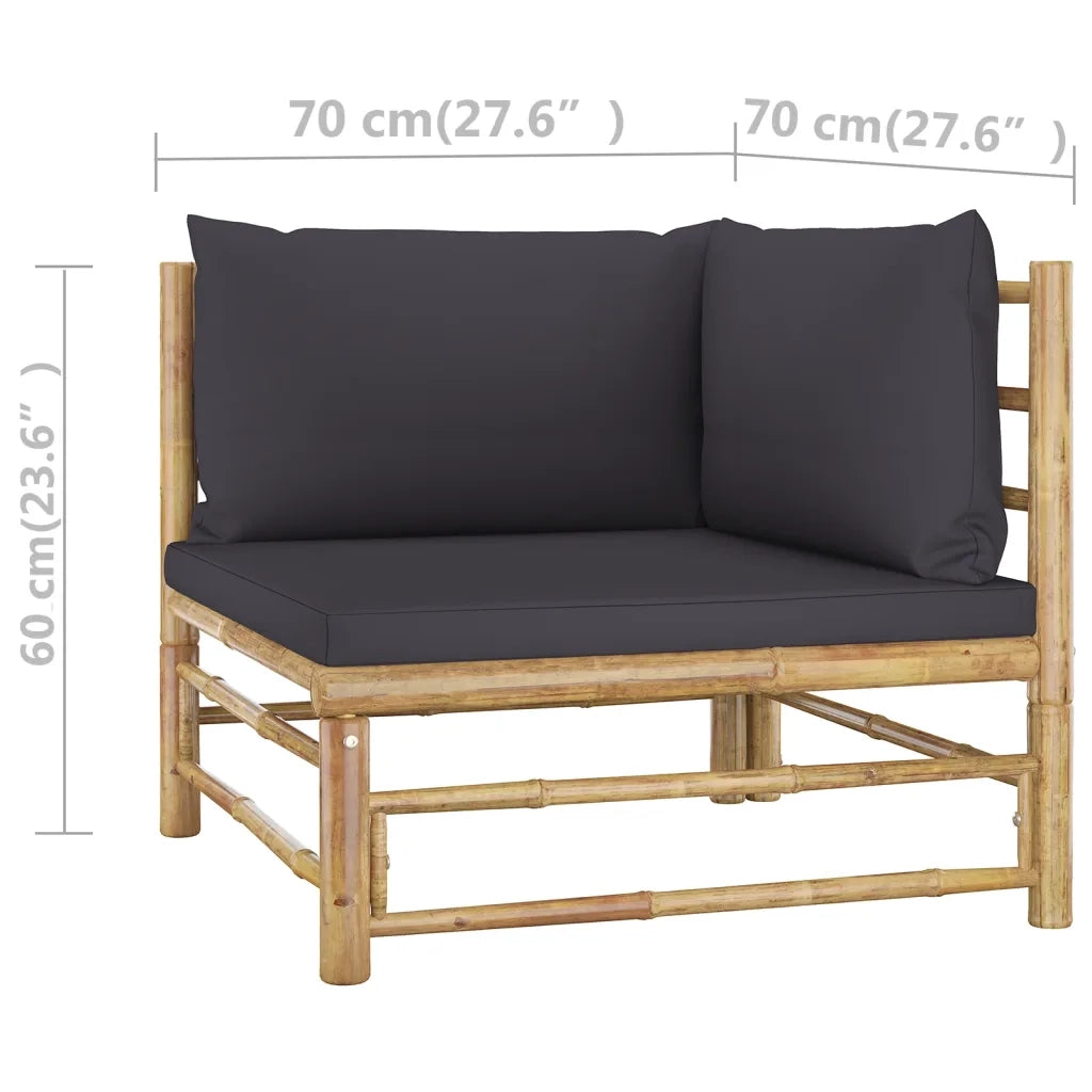 Set Divani da Giardino 2 pz con Cuscini Grigio Scuro in Bambù 3058202
