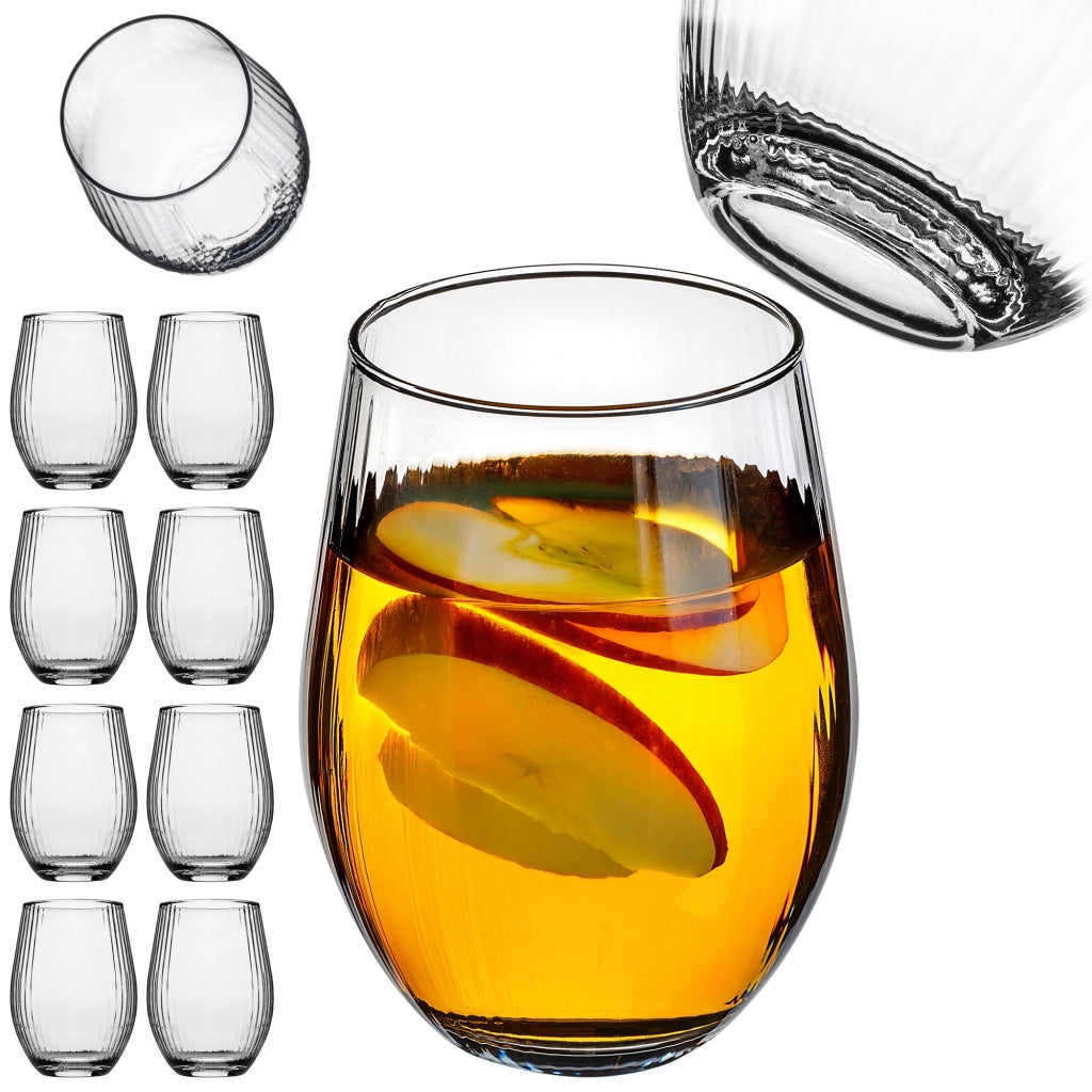 Set di 8 bicchieri da 580 ml per succhi di frutta, modello KADAX, con scanalatura, di grandi dimensioni.