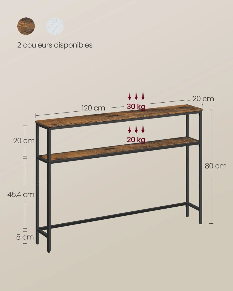 Consolle per ingresso tavolino sottile a 2 ripiani 20 x 120 x 80 cm tavolino laterale con 2 ripiani per soggiorno o camera da letto marrone 12_0005228