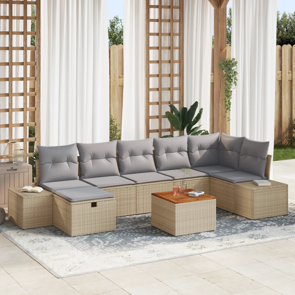 Set di Divani da Giardino 8 Pezzi con Cuscini Beige Polyrattan