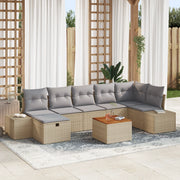 Set di Divani da Giardino 8 Pezzi con Cuscini Beige Polyrattan