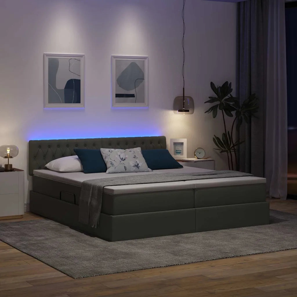 Letto con contenitore LED e materasso Grigio Scuro 180 x 200 cm