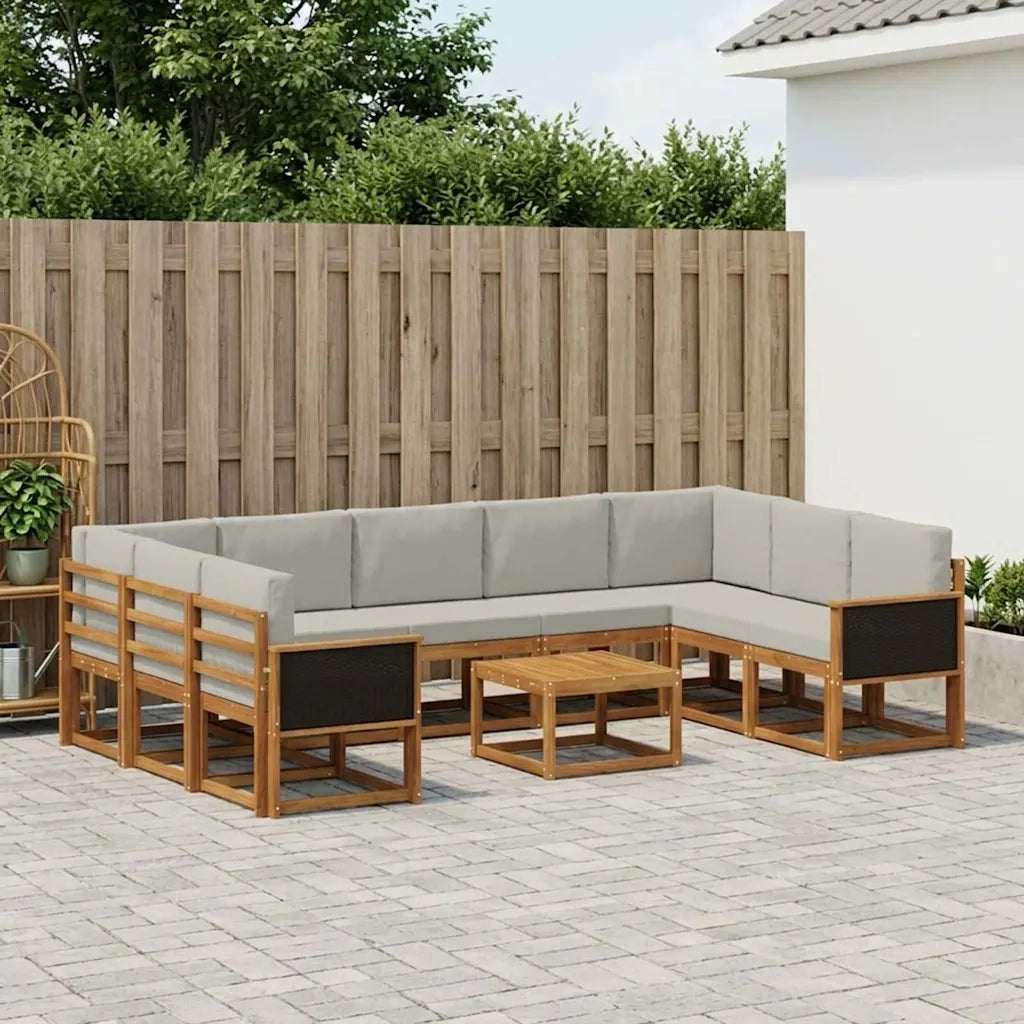 Set di divani da esterno 10 pcs Naturale e Grigio Chiaro
