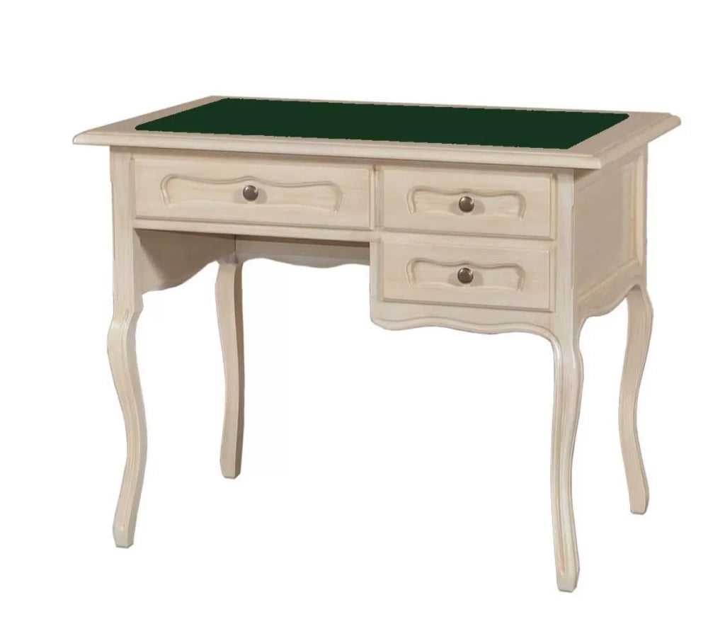 Scrivania in legno avorio pennellato piano pelle arte povera 100x60x79 - Mobili 2G