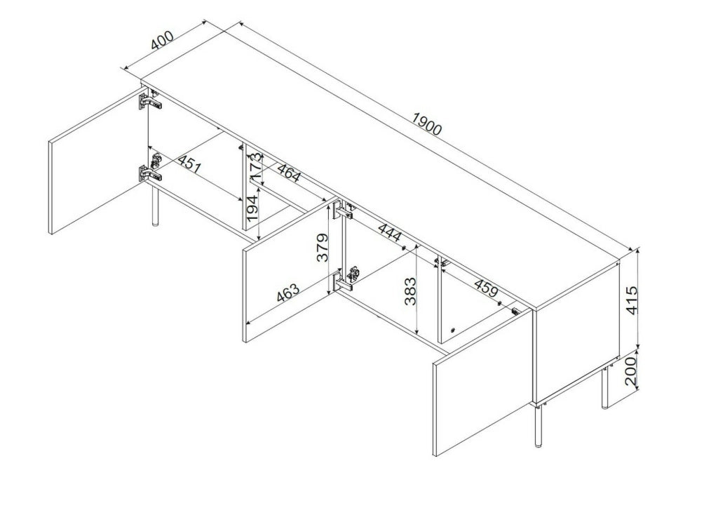 Luvinate, Mobile Porta tv 2 Ripiani, 190x40x61.5h cm Nero