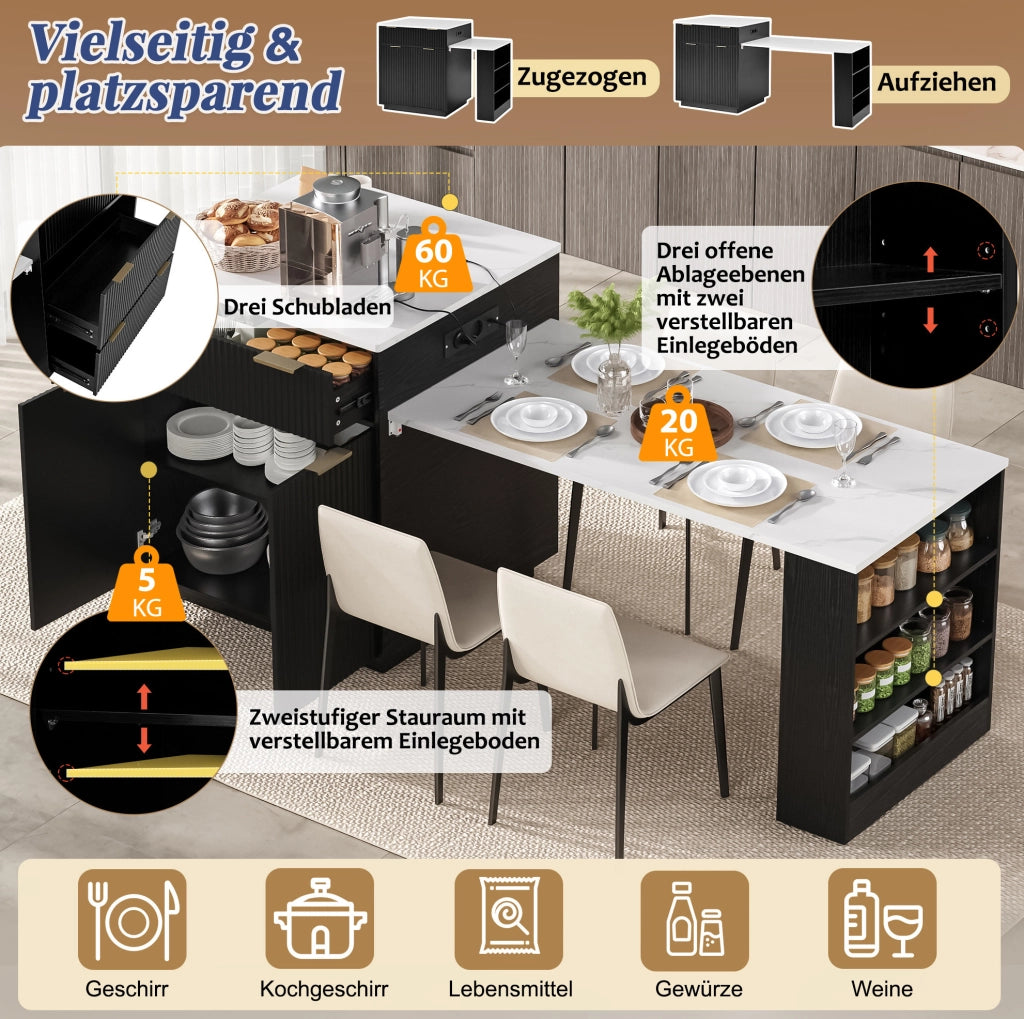 Isola cucina con tavolo estraibile LED e ricarica USB/Type-C