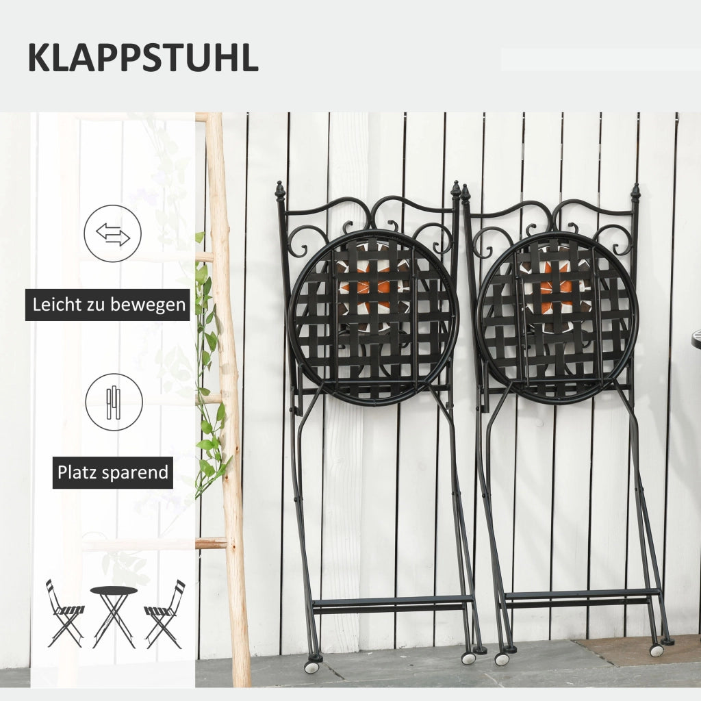 Set Giardino per 2 Persone con Tavolo Mosaico e 2 Sedie Pieghevoli in Metallo ¨C zephmum ¨C Multicolore