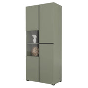 Vetrina alta 2 porte collezione HAVANA con LED integrato. Colori salvia e nero.