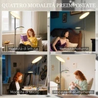 Lampada da Terra con 2 Punti Luce Regolabile a 4 Livelli, Temperatura 2700K-6500K e Telecomando, Nero