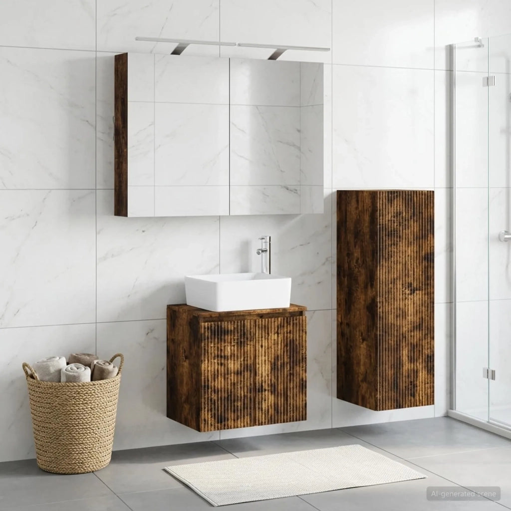 Set di mobili per il bagno 4 pz Rovere Fumo 3407435