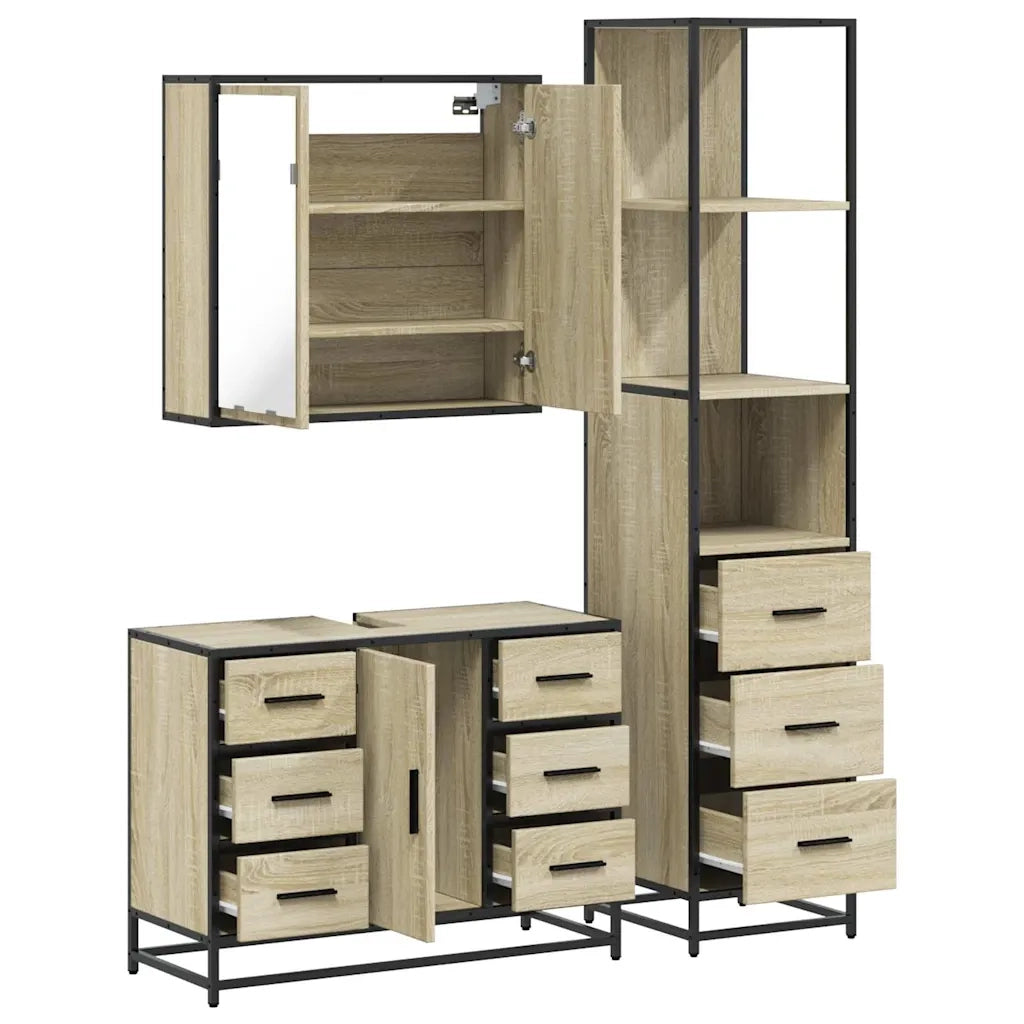 Set Mobili da Bagno 3 pz Rovere Sonoma in Legno Multistrato 3301141
