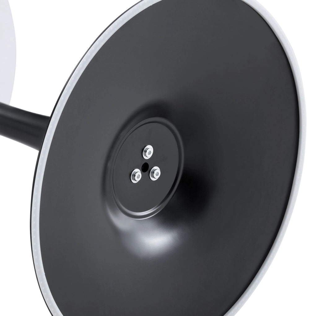 Tavolino rotondo in stile Mid-Century; piano in MDF effetto marmo nero e base in metallo nero