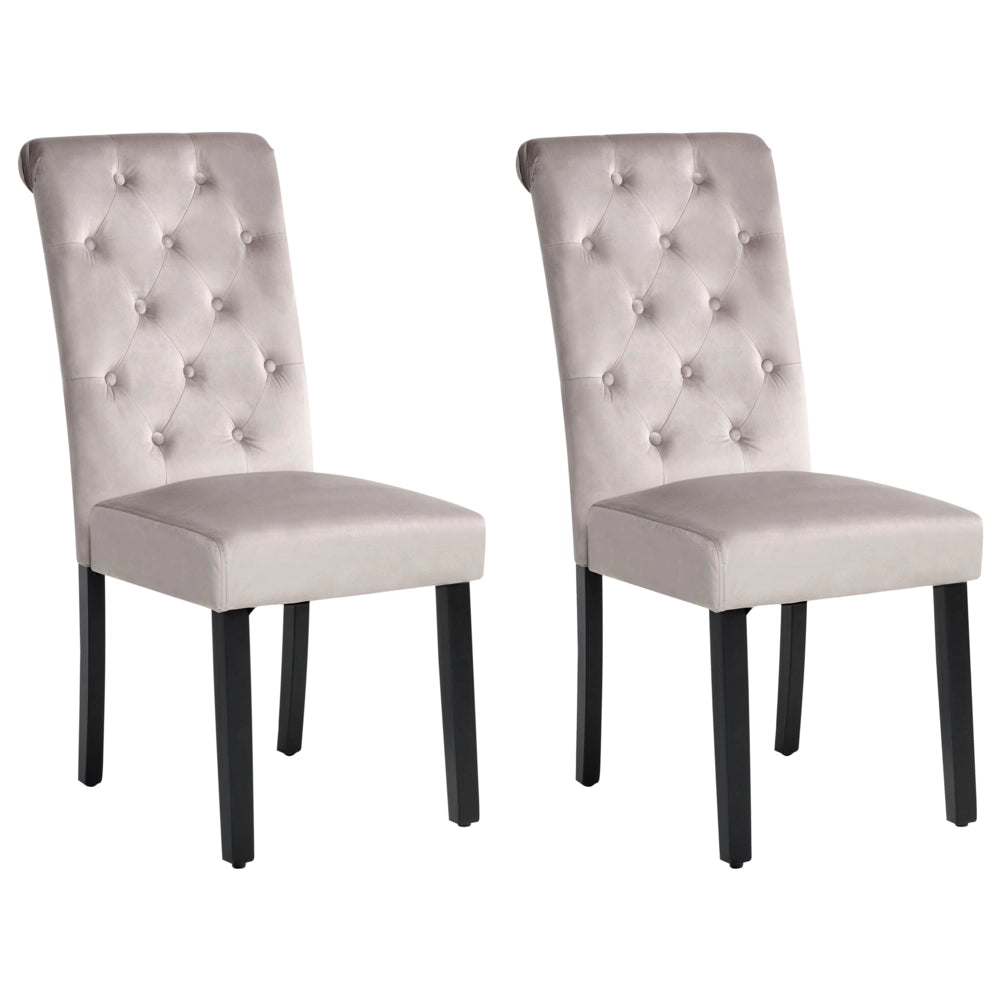 Set di 2 Sedie da Pranzo Tessuto Velluto Grigio Glam Design Moderno Gambe in Legno Nero