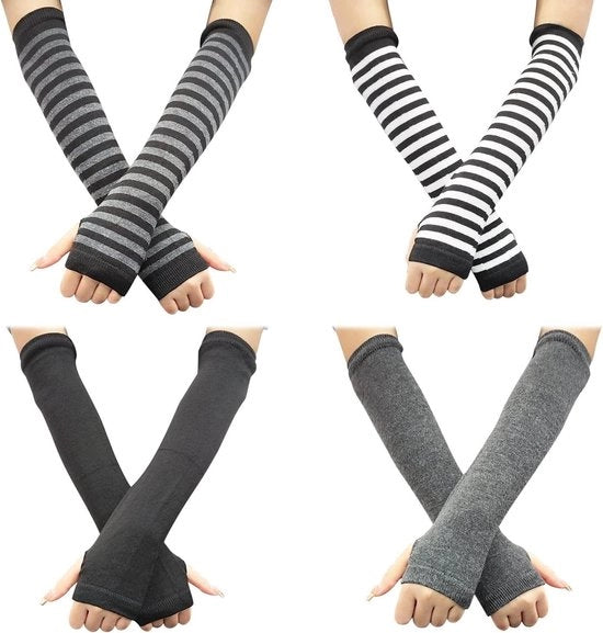 4 paia guanti senza dita - manopole - protezioni per mani - guanti per dita - protezioni per gomiti - guanti moda - unico taglia.