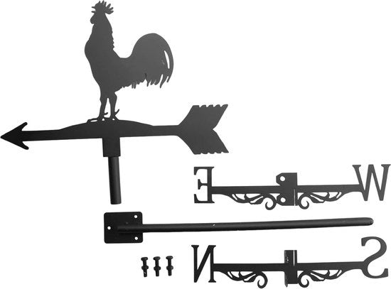 Vassoio di arte artigianale per palo di giardino con indicatore di direzione del vento e ornamento - Vassoio meteorologico con gallina