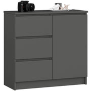 Cassettiera AKORD JERRY Cassettiera Grigia Grafite 80 cm 1 anta 3 cassetti 80x35x77 cm