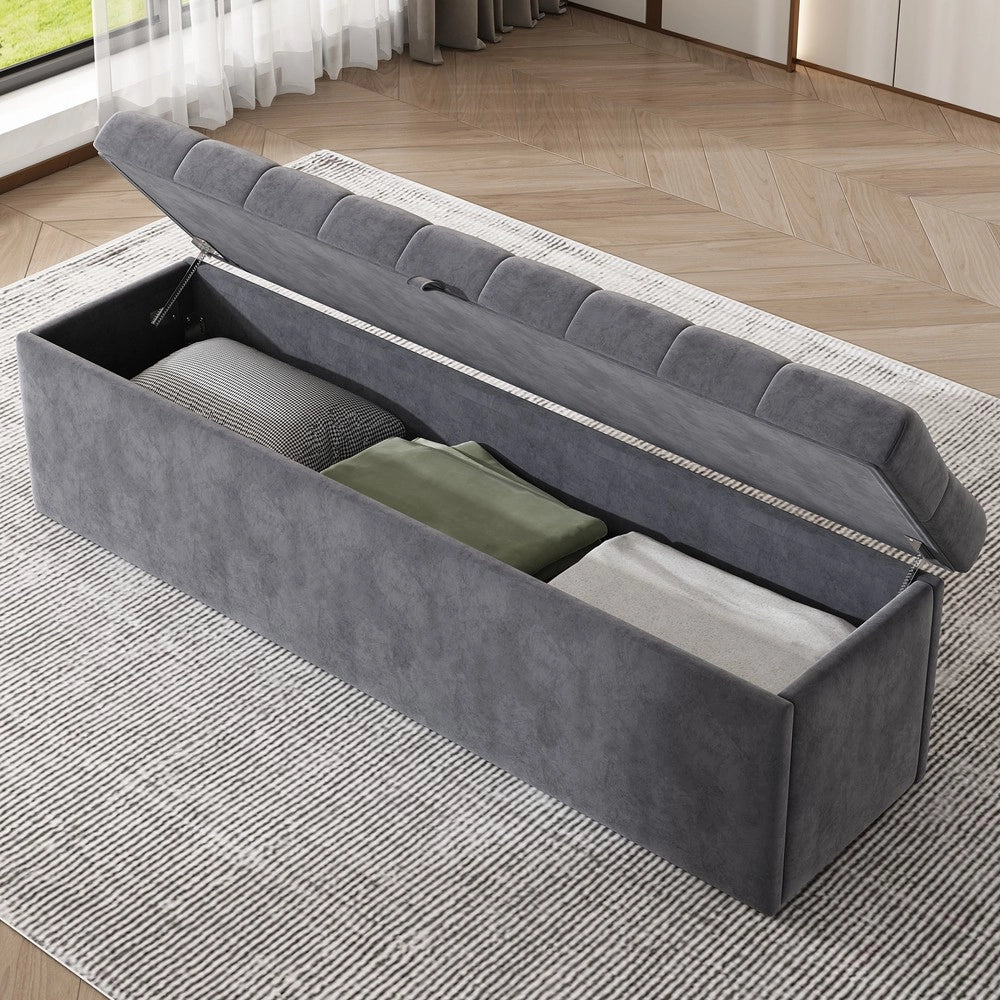 Panca Contenitore Imbottita in Velluto ¨C MINIMAL ¨C Grigio 138x41x42 cm