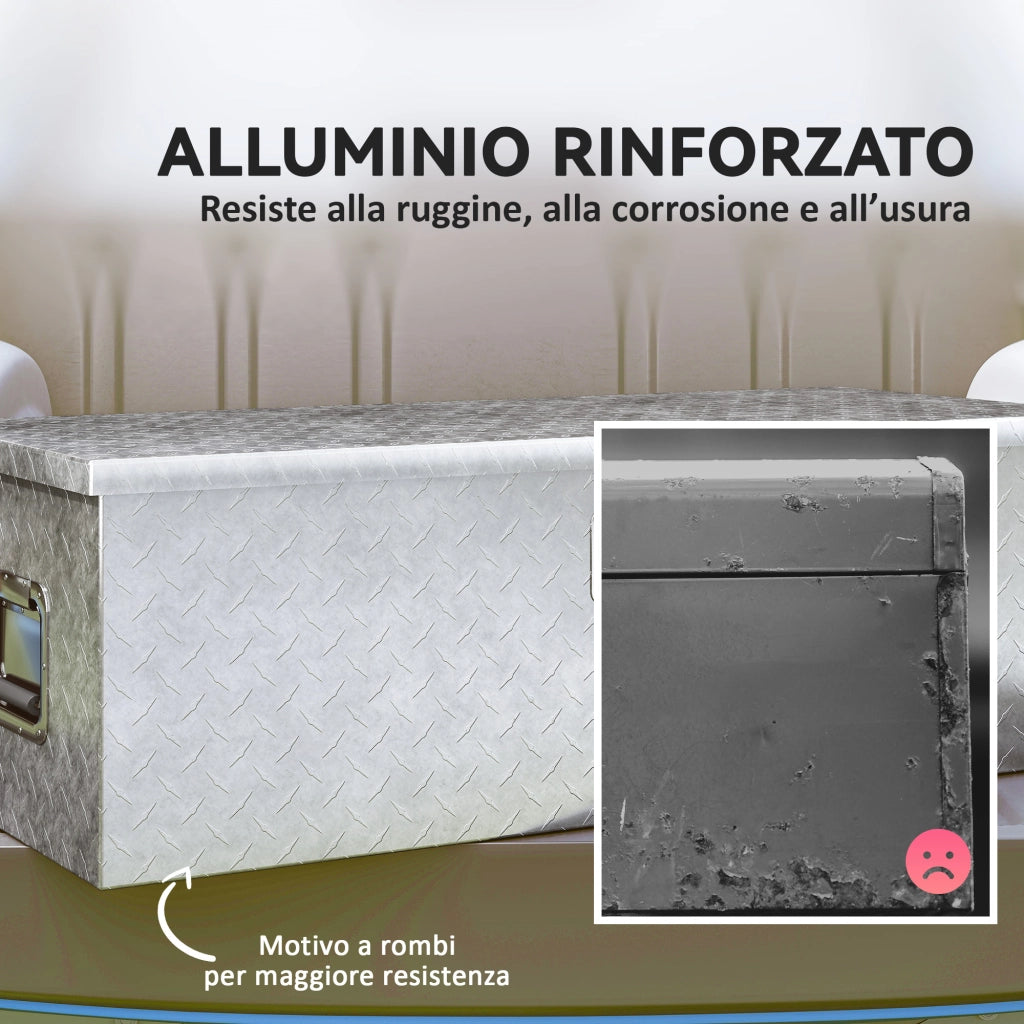Cassetta degli Attrezzi da 43L in Alluminio con Serratura, 2 Chiavi e Maniglia Laterale, 76.2x33x24.4 cm, Argento