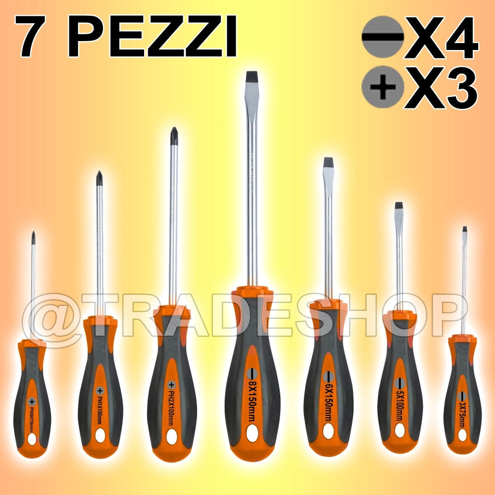 Trade Shop - Set Cacciaviti Giraviti Kit 7 Pezzi 3 A Stella E 4 A Taglio Professionali -