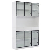 Vetrina con 6 ante; 3 cassetti e LED - per soggiorno - 120x30x200 cm - bianco