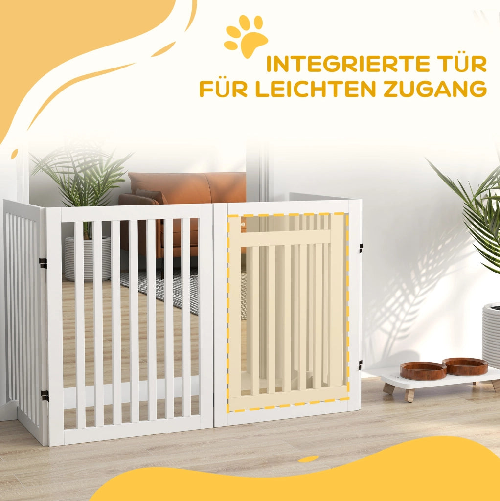 Cancelletto Divisorio Pieghevole Senza Fori con 4 Pannelli e Porta, Bianco, 240x81 cm