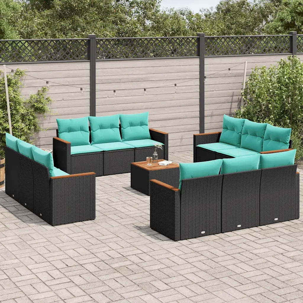 Set Divani da Giardino 13 pz con Cuscini Nero in Polyrattan 3225840