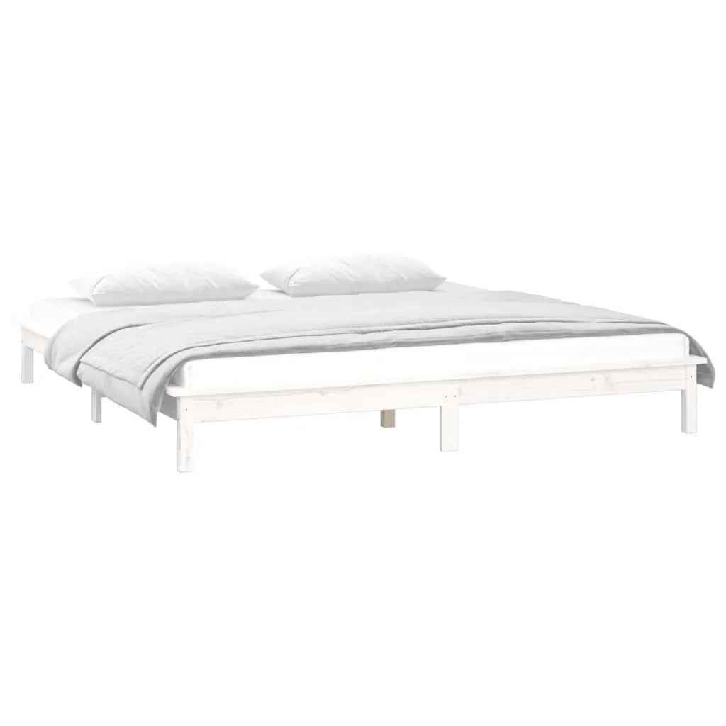 Giroletto LED-Struttura Letto con LED Bianco 140x190 cm in Legno Massello 160813