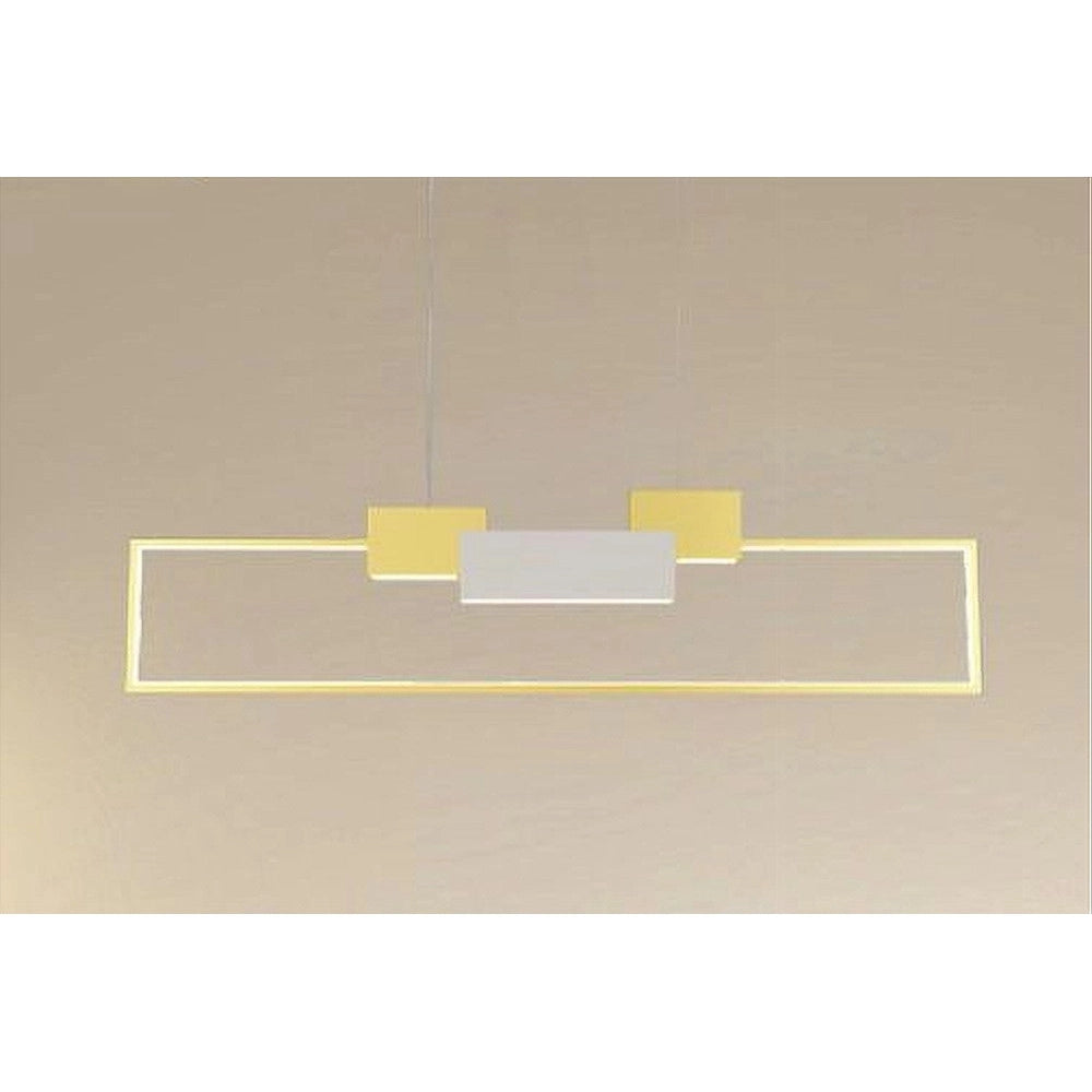 Trade Shop - Lampadario A Sospensione Led 36w Rettangolare Con Telecomando Design Moderno Oro 71592 -