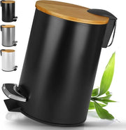 Contenitore per rifiuti Cosmetica con coperchio in bambù, imballaggio per bagno, alta qualità, contenitore per rifiuti 5 litri con meccanismo softclose, pedale di scarico nero