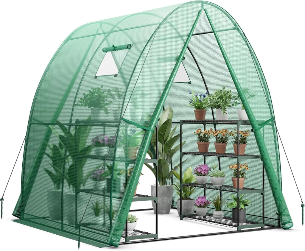 Serra da Giardino 181 x 181 x 200 CM, Serra a Tunnel da Esterno con 2 Porte con Zip, 2 Finestre, Copertura in PE Impermeabile e Tasche Laterali, Serra Invernale per Giardino (Bianco)