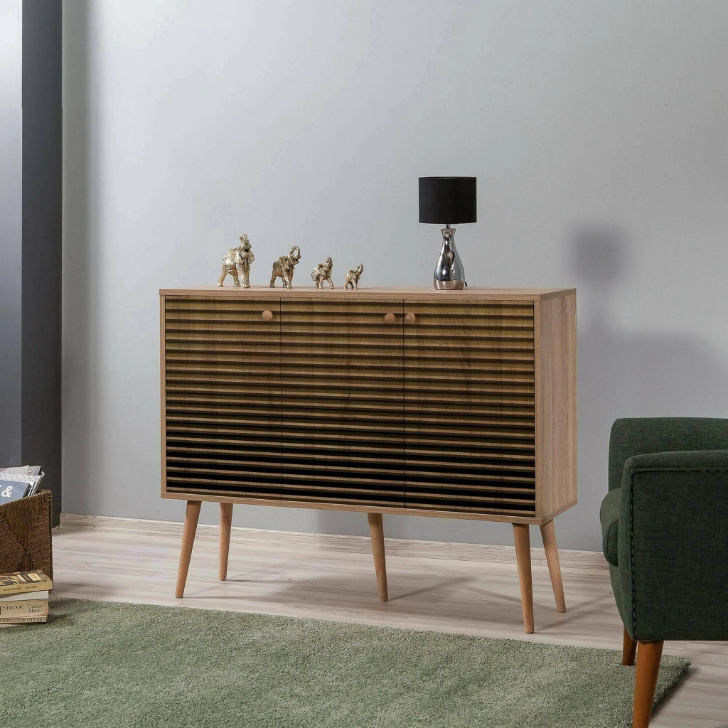 Credenza Arzumia, Buffet da soggiorno, Madia da salotto, Dispensa da cucina, 120x36h90 cm, Quercia