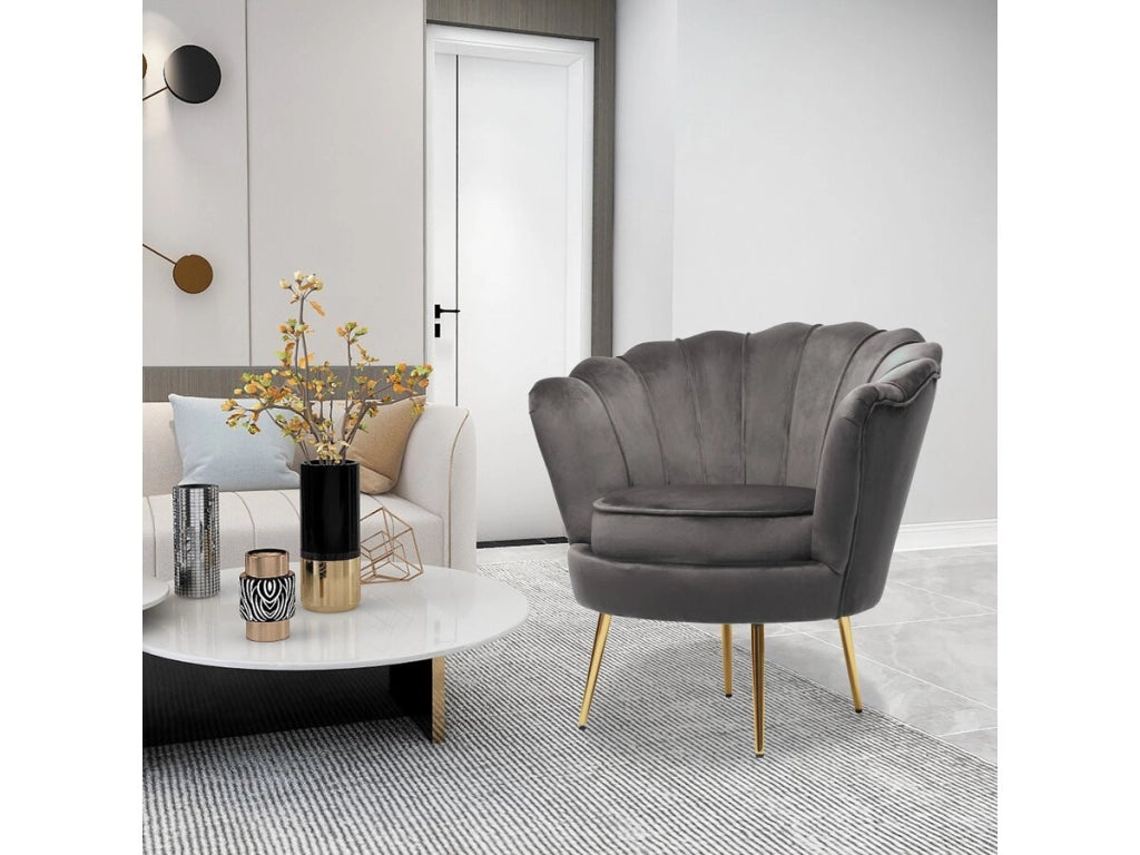 Poltrona "Floria" in velluto - 75 x 68 x 77,5 cm - Grigio