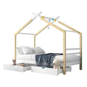 Letto Casetta 90x200 cm - con 2 Cassetti - in Legno Massello e MDF - Bianco