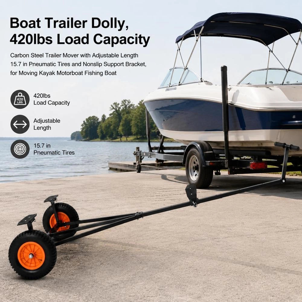 Boat Trailer Transport Trolley, Maneuvering Aid Trailer, 190 Kg Support Load, 40 Cm Pneumatic Tires, Carbon Steel, Non-slip Mounting, For Moving Kayaks, Motorboats And Fishing Boats