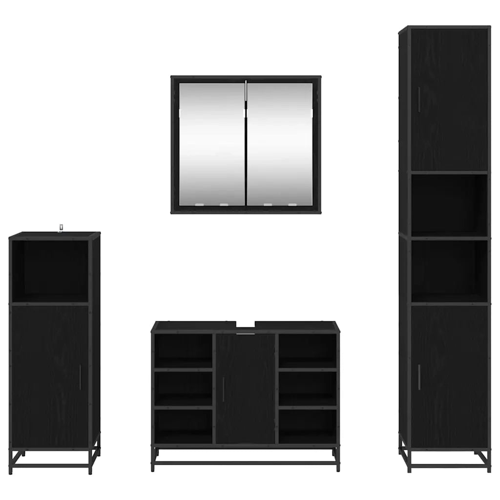 Set di mobili per il bagno 4 pcs Rovere Nero Legno multistrato 3402353